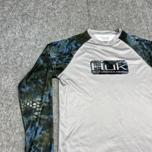 Huk Performance Fishing Shirt Mens M Gray Camo Raglan Long Sleeve Top Outdoors - Picture 4 of 16
